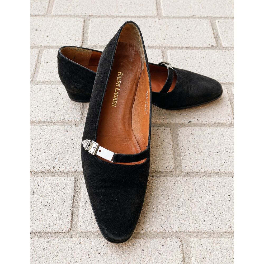 Vintage 1996 Ralph Lauren Suede Mary Jane Heels Made in Spain Square Heel RL96